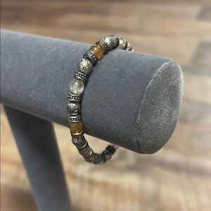 Silver and Brown Beaded Bracelet